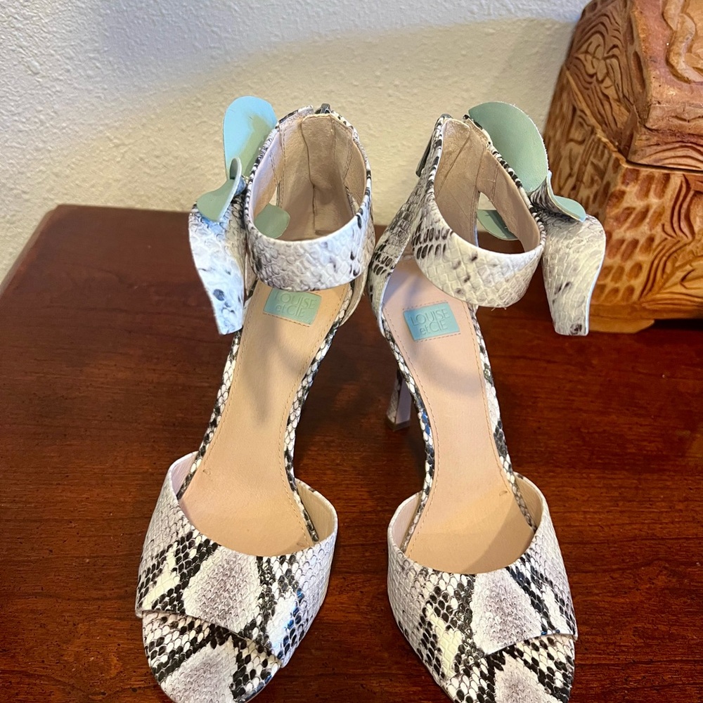 Louise et Cie Snakeskin Heels with Mint Accents